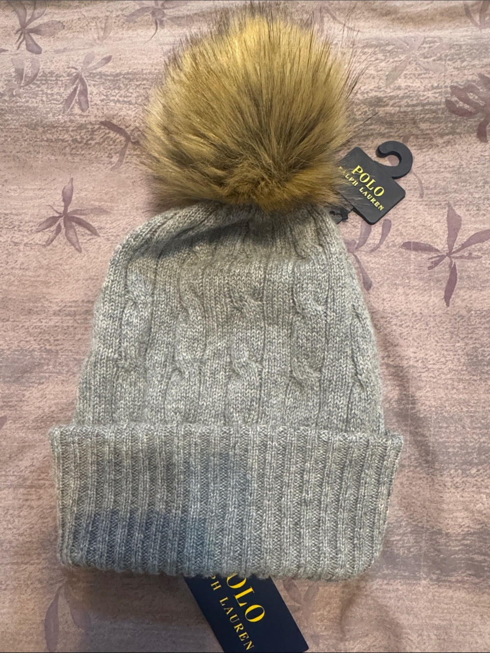 Polo by Ralph Lauren Gray Knit Beanie with Mustard Pom
